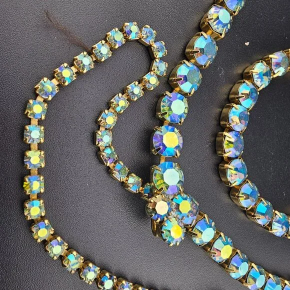 Vintage Blue Aurora Borealis Rhinestone Lariat Necklace or Belt 29-37" - Picture 5 of 7